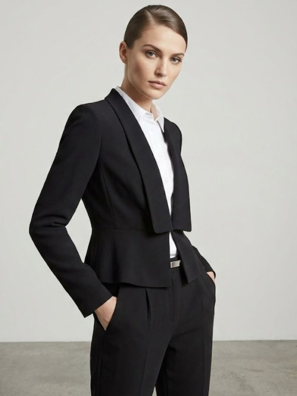 BCBGMAXAZRIA Penn Shawl Collar Peplum Blazer Large - Picture 8 of 8